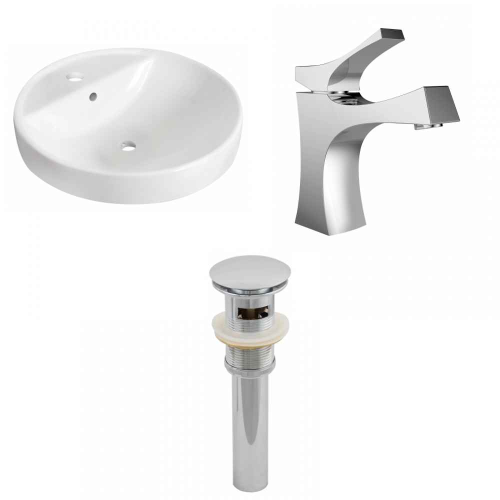 18.25-in. x 18.25-in. Round Bathroom Vessel Sink Set White Enamel Glaze