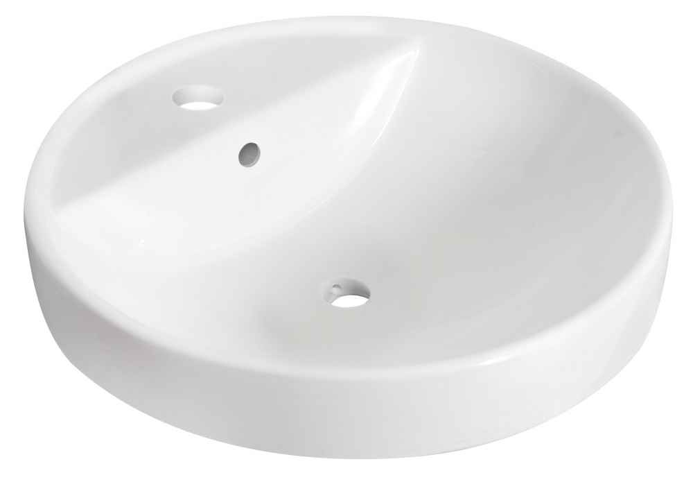18.25-in. x 18.25-in. Round Bathroom Vessel Sink Set White Enamel Glaze