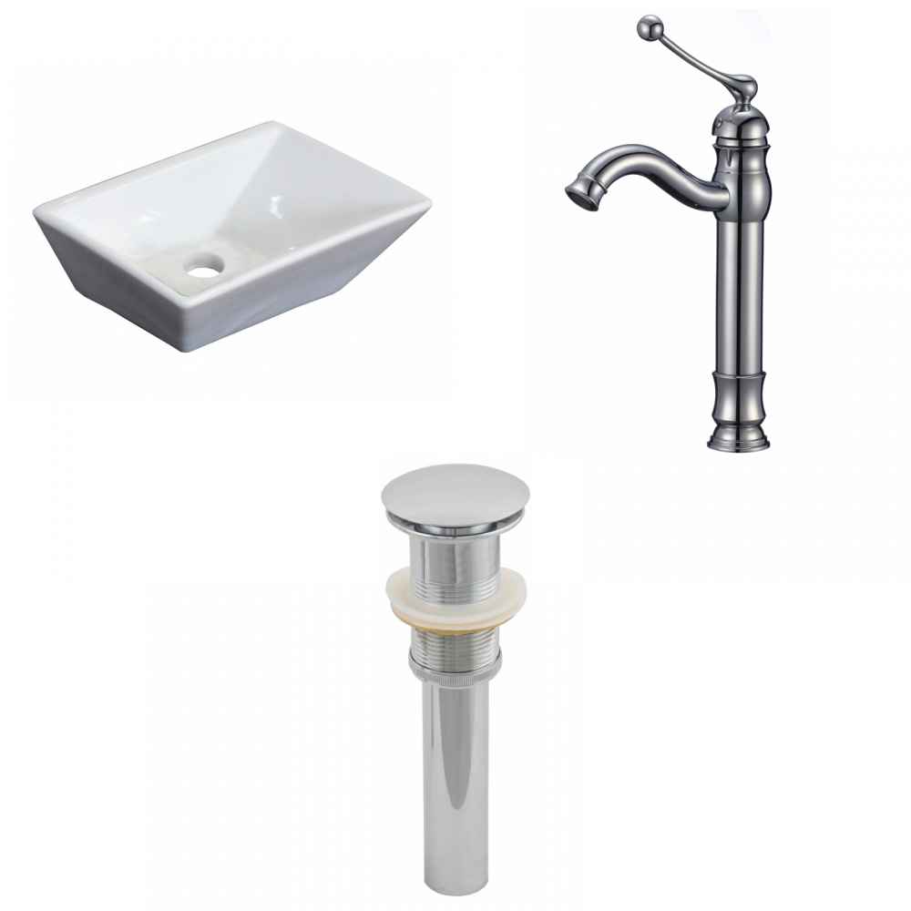 12-in. x 9-in. Rectangle Bathroom Vessel Sink Set White Enamel Glaze