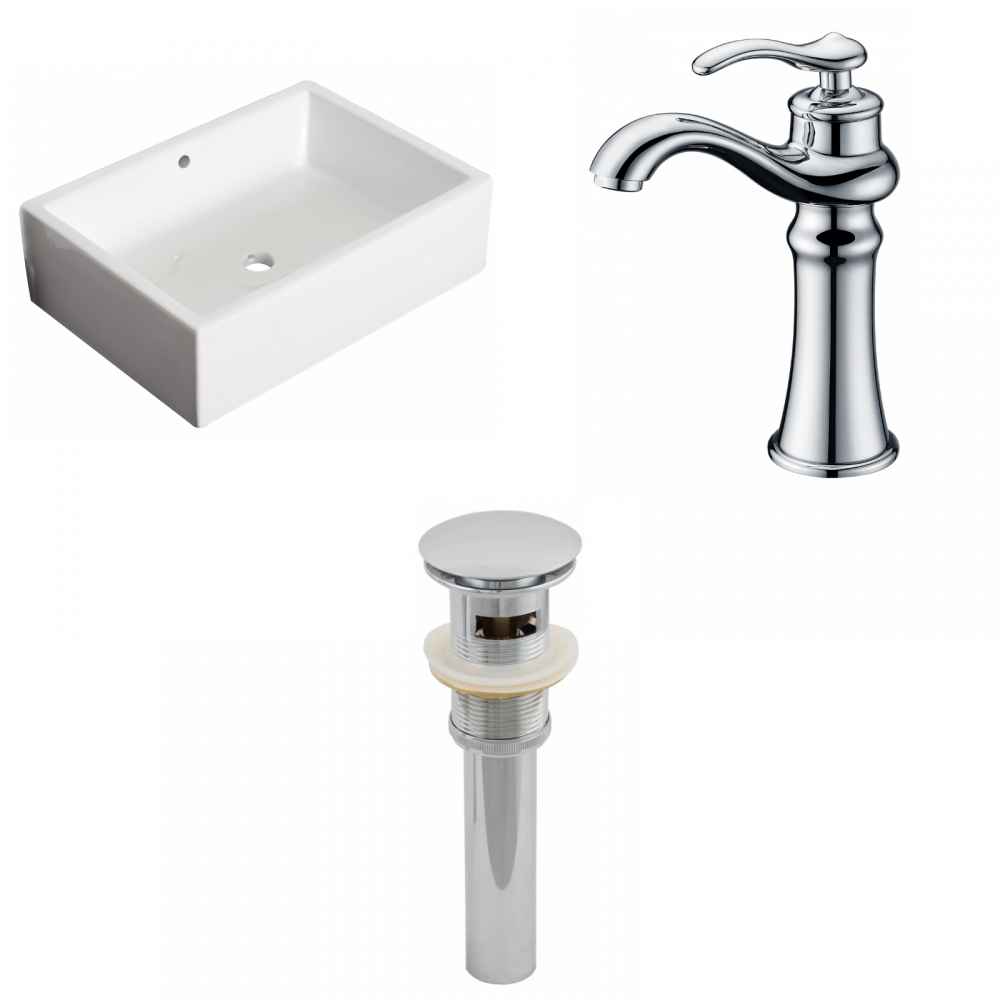 20-in. x 14.25-in. Rectangle Bathroom Vessel Sink Set White Enamel Glaze