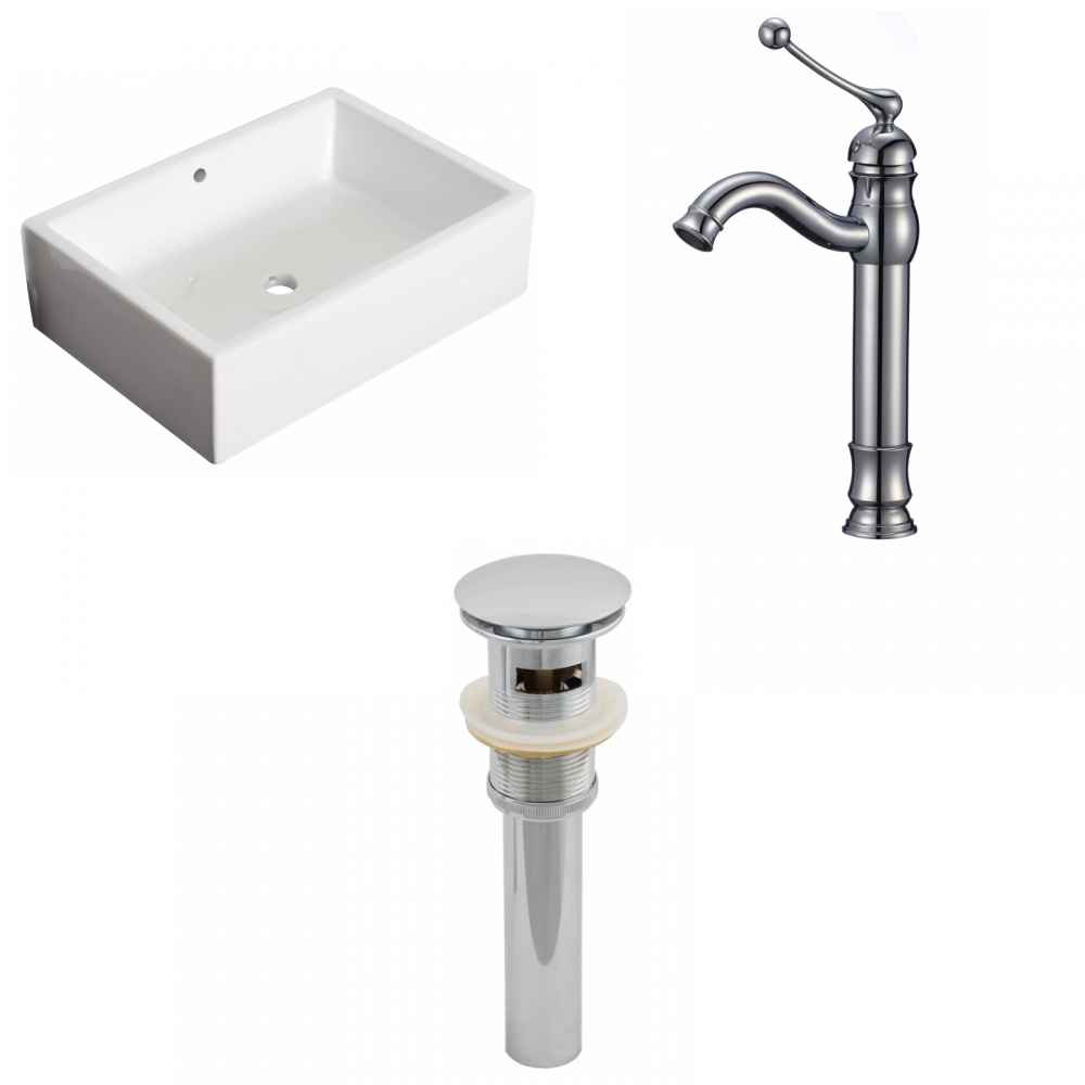 20-in. x 14.25-in. Rectangle Bathroom Vessel Sink Set White Enamel Glaze