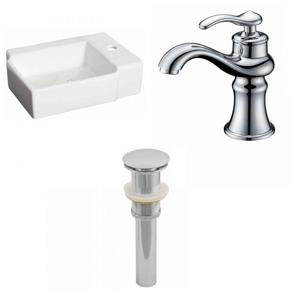 16.25-in. x 11.75-in. Rectangle Bathroom Vessel Sink Set White Enamel Glaze
