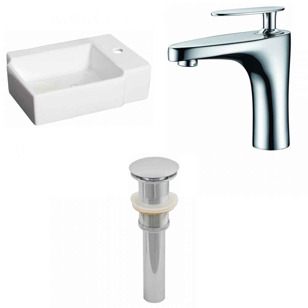 16.25-in. x 11.75-in. Rectangle Bathroom Vessel Sink Set White Enamel Glaze