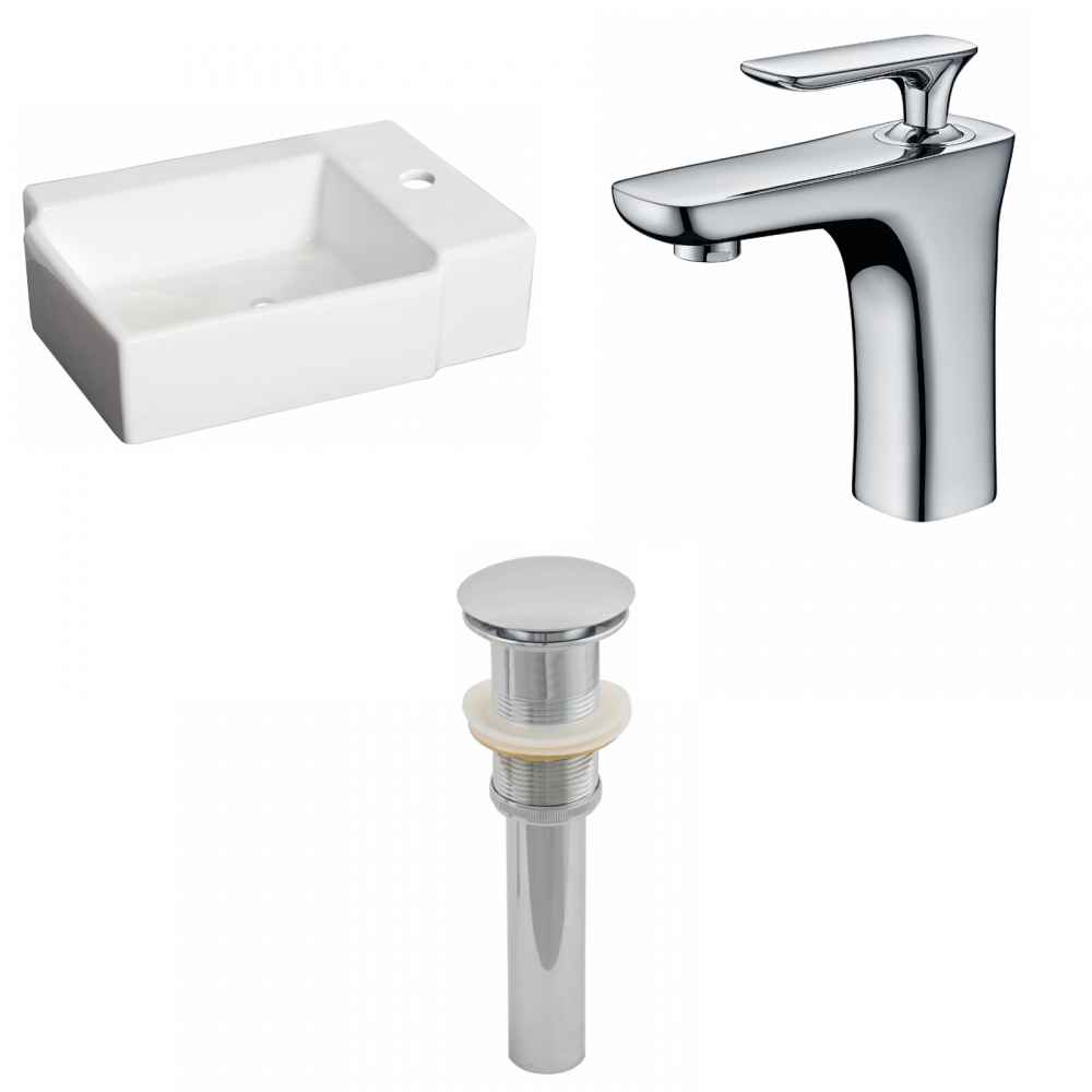 16.25-in. x 11.75-in. Rectangle Bathroom Vessel Sink Set White Enamel Glaze