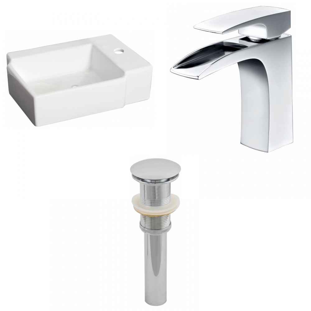 16.25-in. x 11.75-in. Rectangle Bathroom Vessel Sink Set White Enamel Glaze