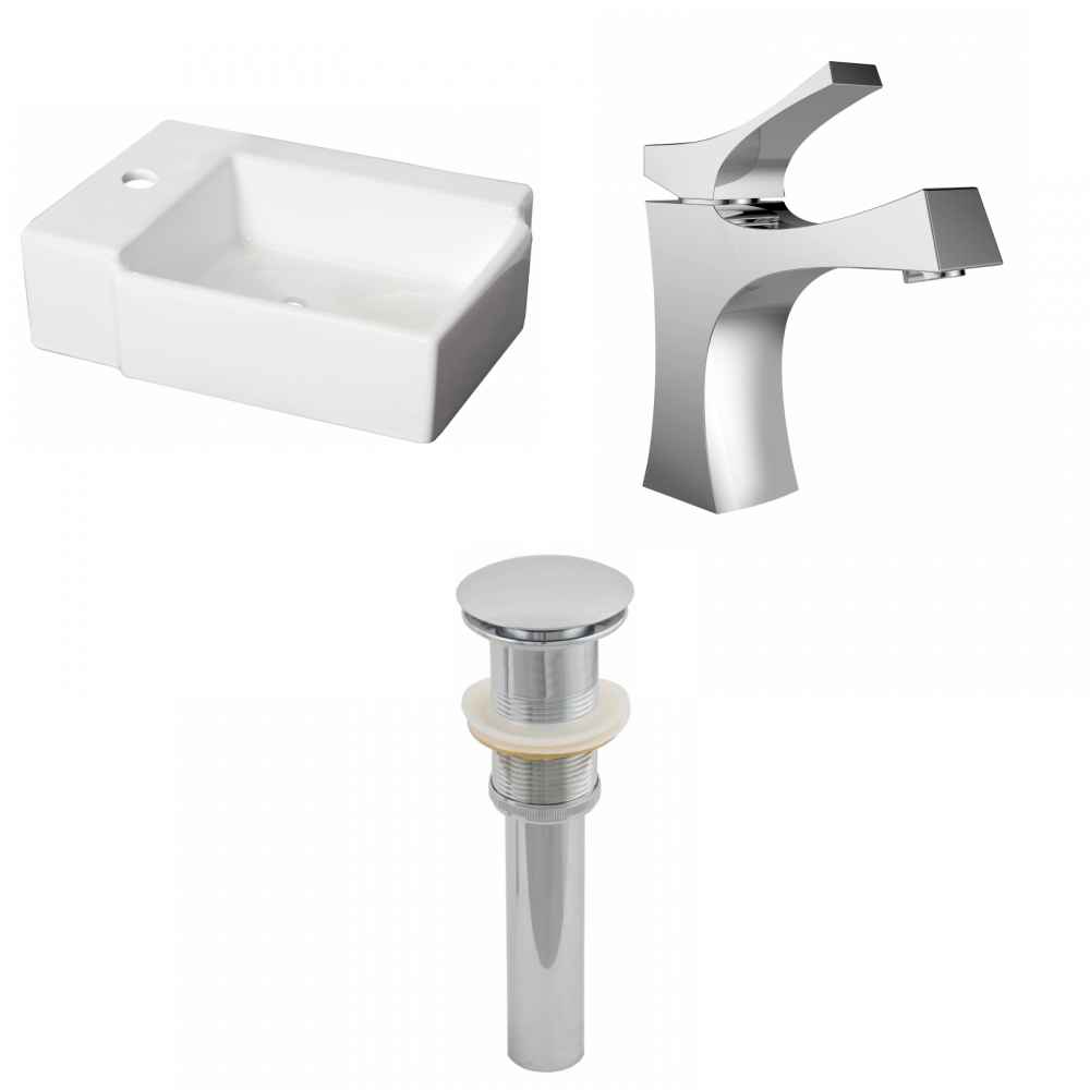 16.25-in. x 11.75-in. Rectangle Bathroom Vessel Sink Set White Enamel Glaze