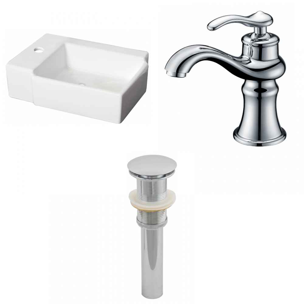 16.25-in. x 11.75-in. Rectangle Bathroom Vessel Sink Set White Enamel Glaze
