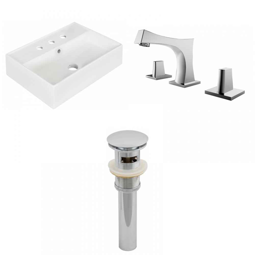 19.75-in. x 13.75-in. Rectangle Bathroom Vessel Sink Set White Enamel Glaze