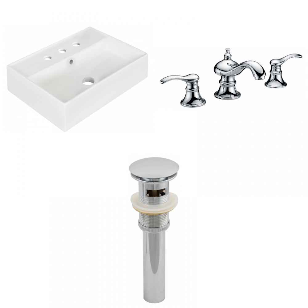 19.75-in. x 13.75-in. Rectangle Bathroom Vessel Sink Set White Enamel Glaze