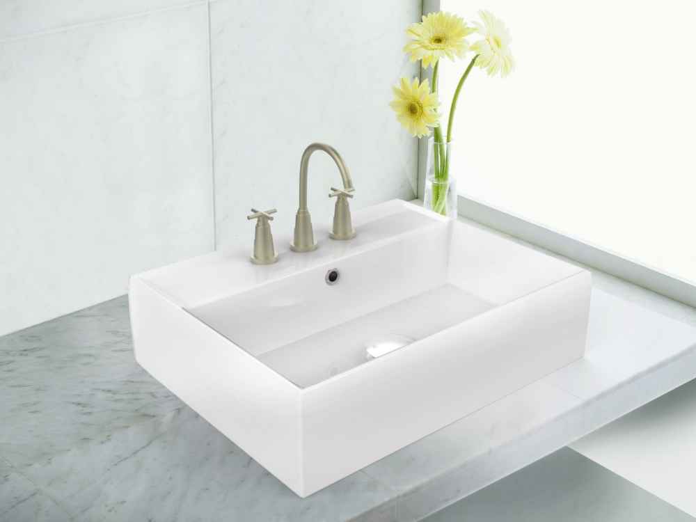 19.75-in. x 13.75-in. Rectangle Bathroom Vessel Sink Set White Enamel Glaze