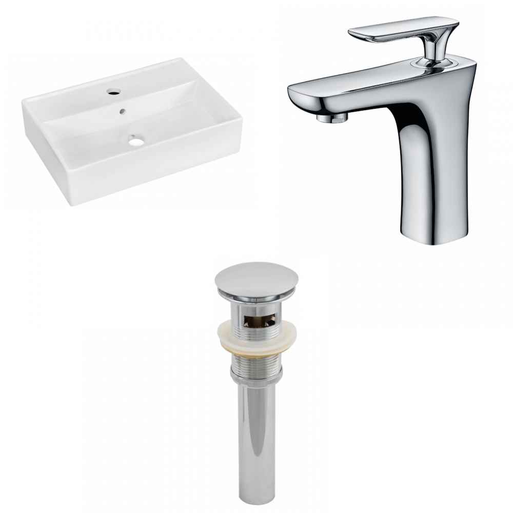 19.75-in. x 13.75-in. Rectangle Bathroom Vessel Sink Set White Enamel Glaze