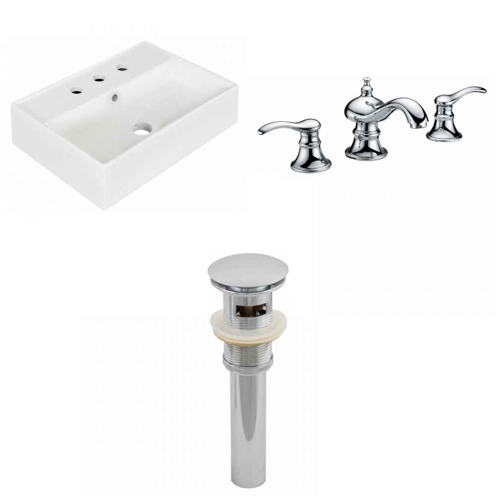 19.75-in. x 13.75-in. Rectangle Bathroom Vessel Sink Set White Enamel Glaze