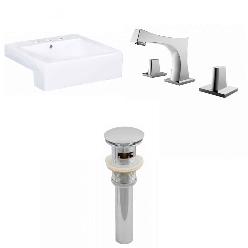 20.25-in. x 19-in. Rectangle Bathroom Vessel Sink Set White Enamel Glaze