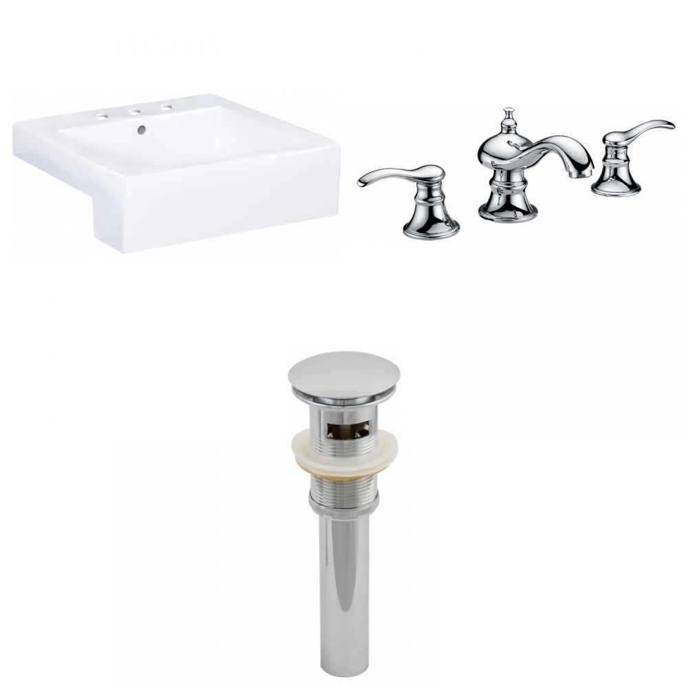 20.25-in. x 19-in. Rectangle Bathroom Vessel Sink Set White Enamel Glaze