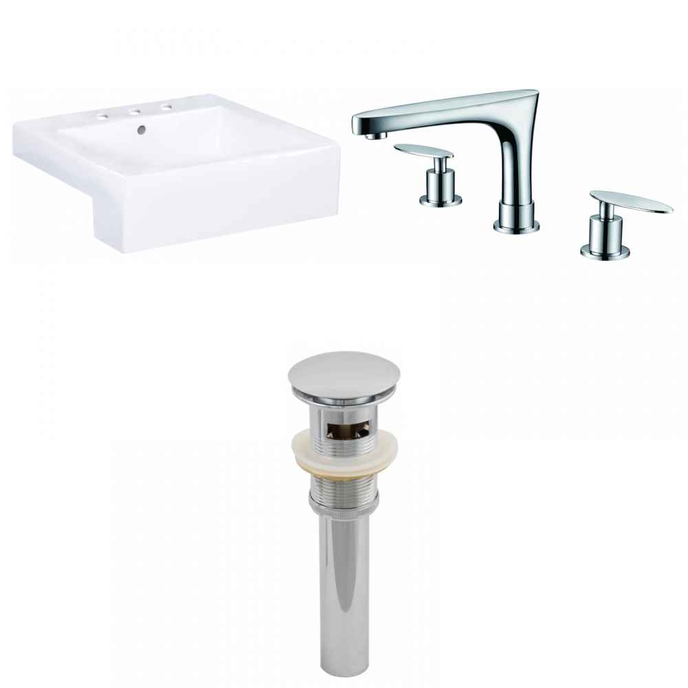 20.25-in. x 19-in. Rectangle Bathroom Vessel Sink Set White Enamel Glaze