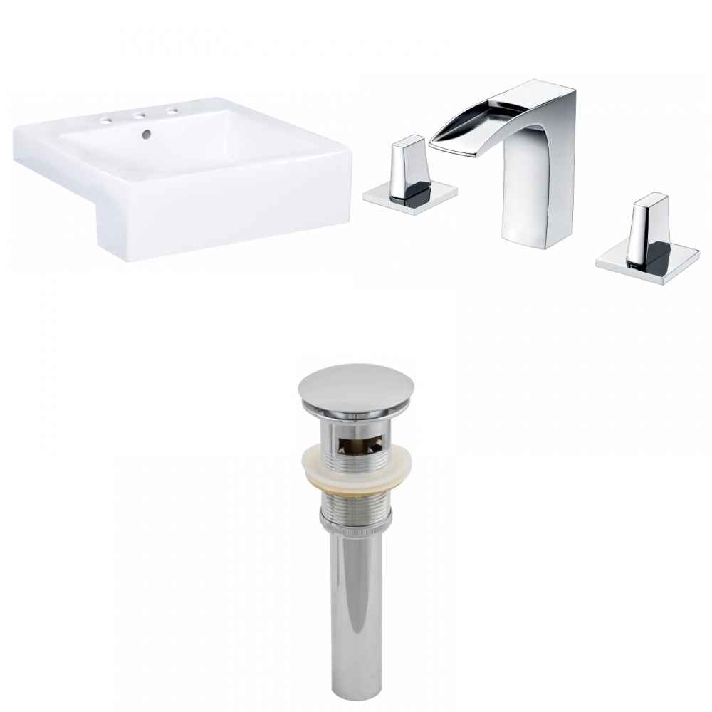 20.25-in. x 19-in. Rectangle Bathroom Vessel Sink Set White Enamel Glaze