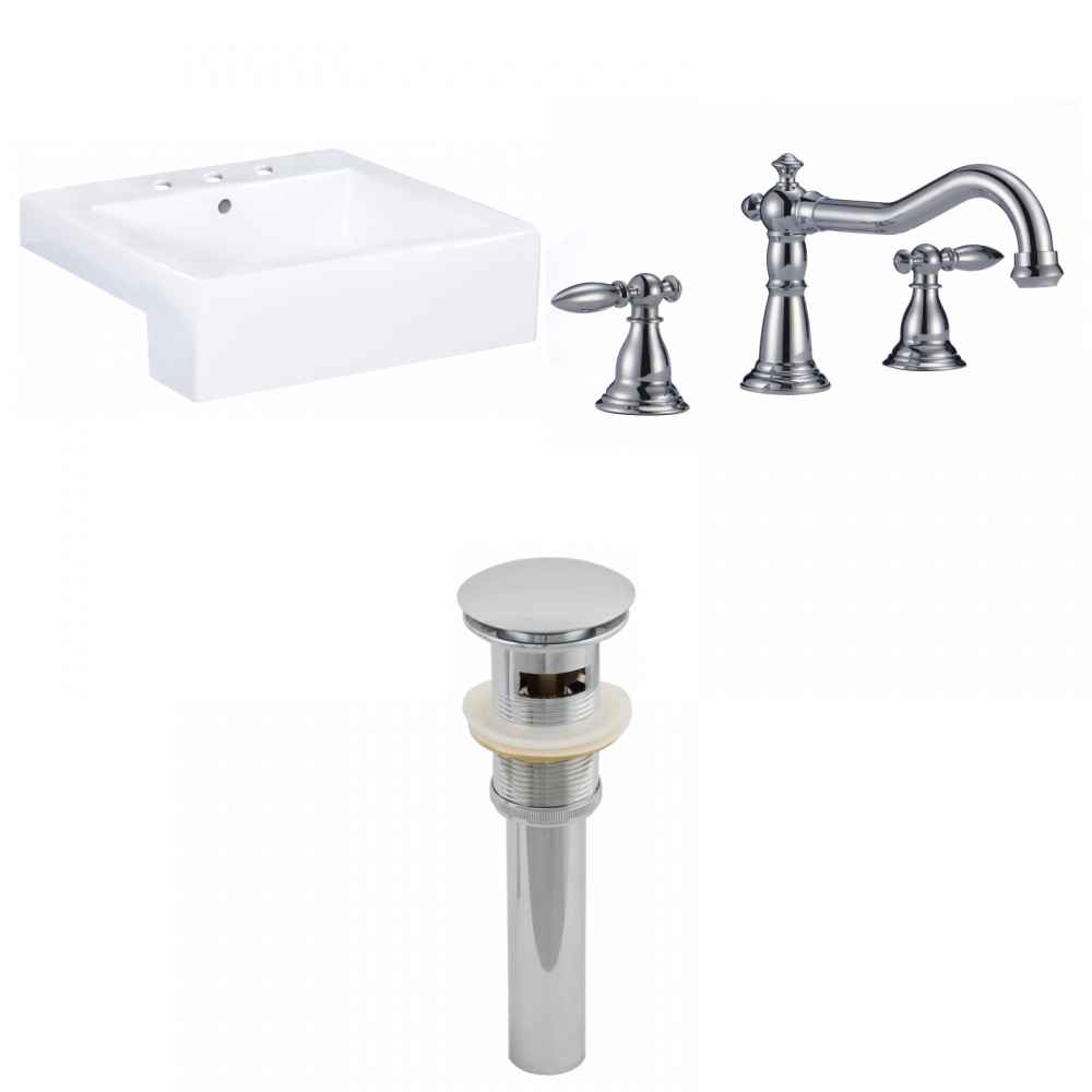 20.25-in. x 19-in. Rectangle Bathroom Vessel Sink Set White Enamel Glaze