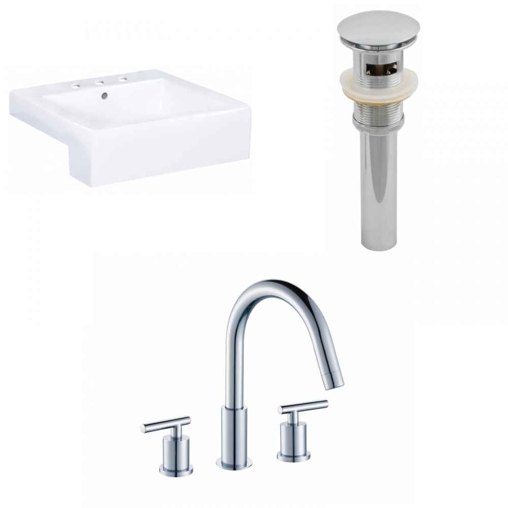 20.25-in. x 19-in. Rectangle Bathroom Vessel Sink Set White Enamel Glaze