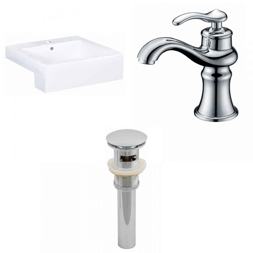 20.25-in. x 19-in. Rectangle Bathroom Vessel Sink Set White Enamel Glaze