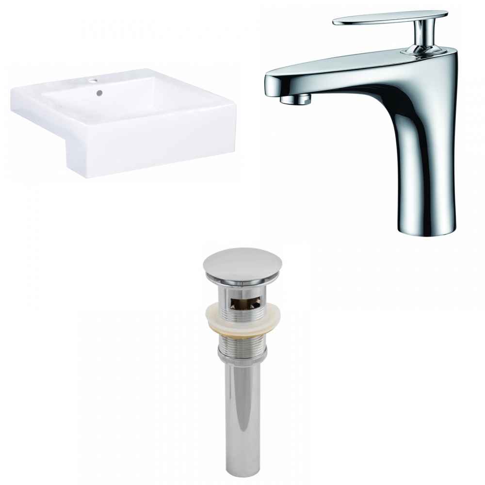 20.25-in. x 19-in. Rectangle Bathroom Vessel Sink Set White Enamel Glaze
