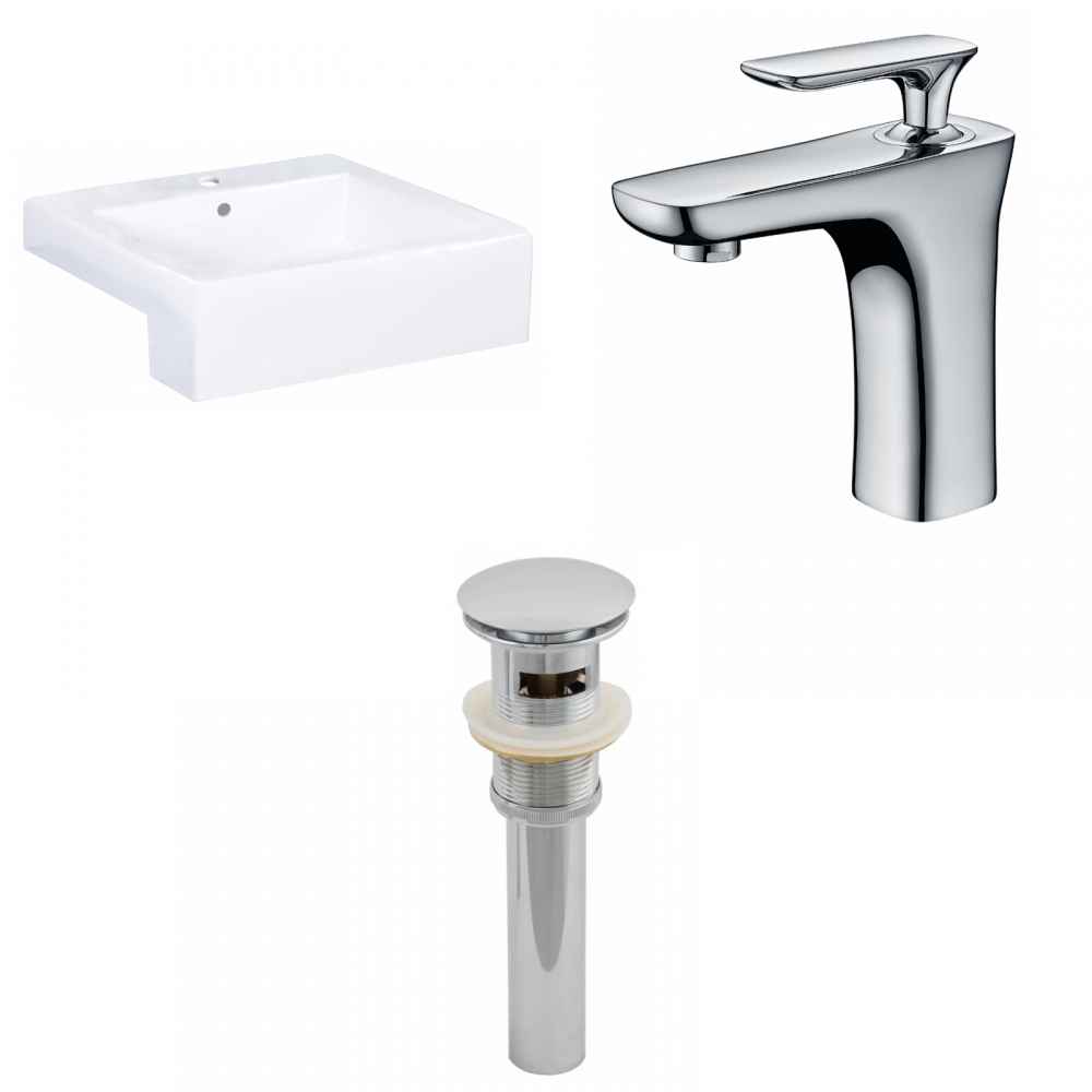 20.25-in. x 19-in. Rectangle Bathroom Vessel Sink Set White Enamel Glaze