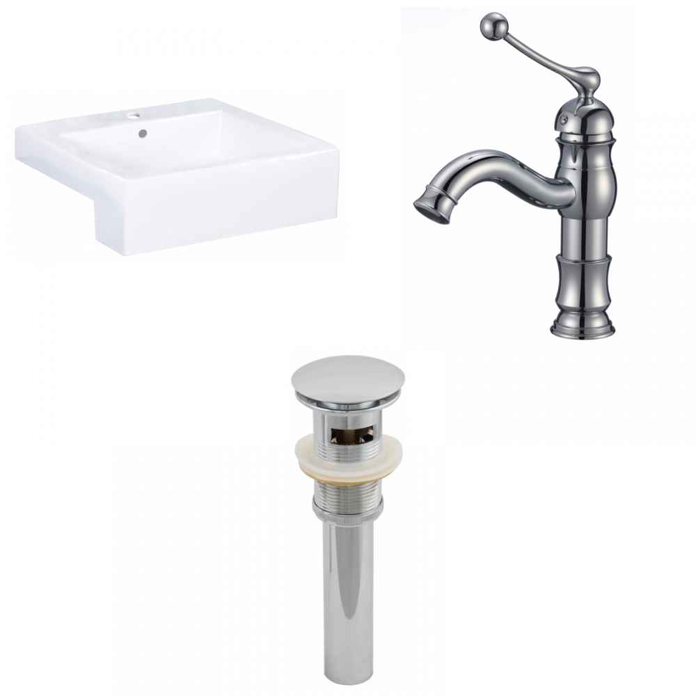 20.25-in. x 19-in. Rectangle Bathroom Vessel Sink Set White Enamel Glaze