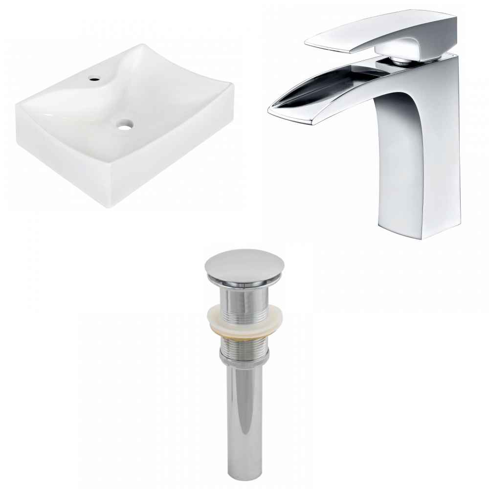 21.5-in. x 15.75-in. Rectangle Bathroom Vessel Sink Set White Enamel Glaze