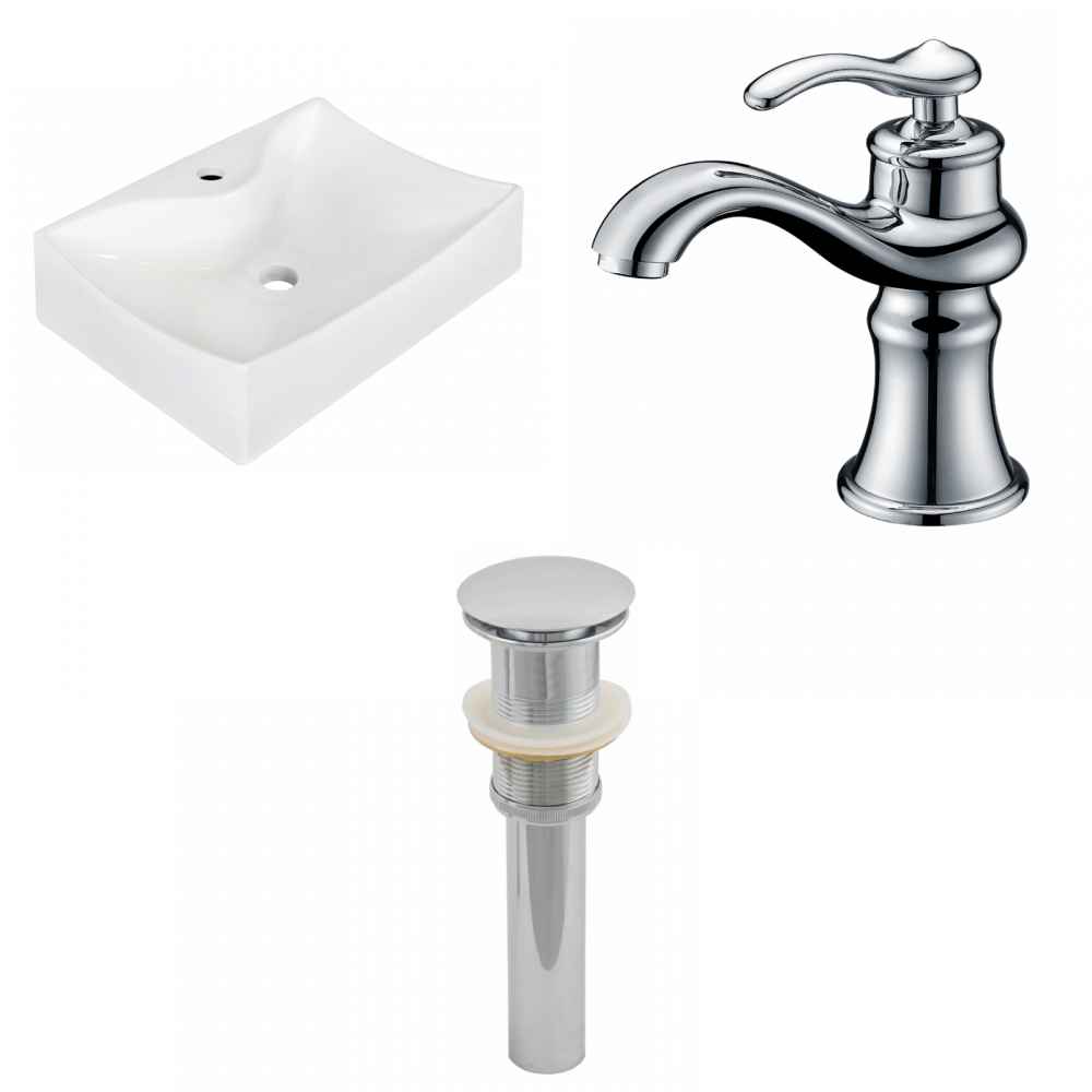 21.5-in. x 15.75-in. Rectangle Bathroom Vessel Sink Set White Enamel Glaze