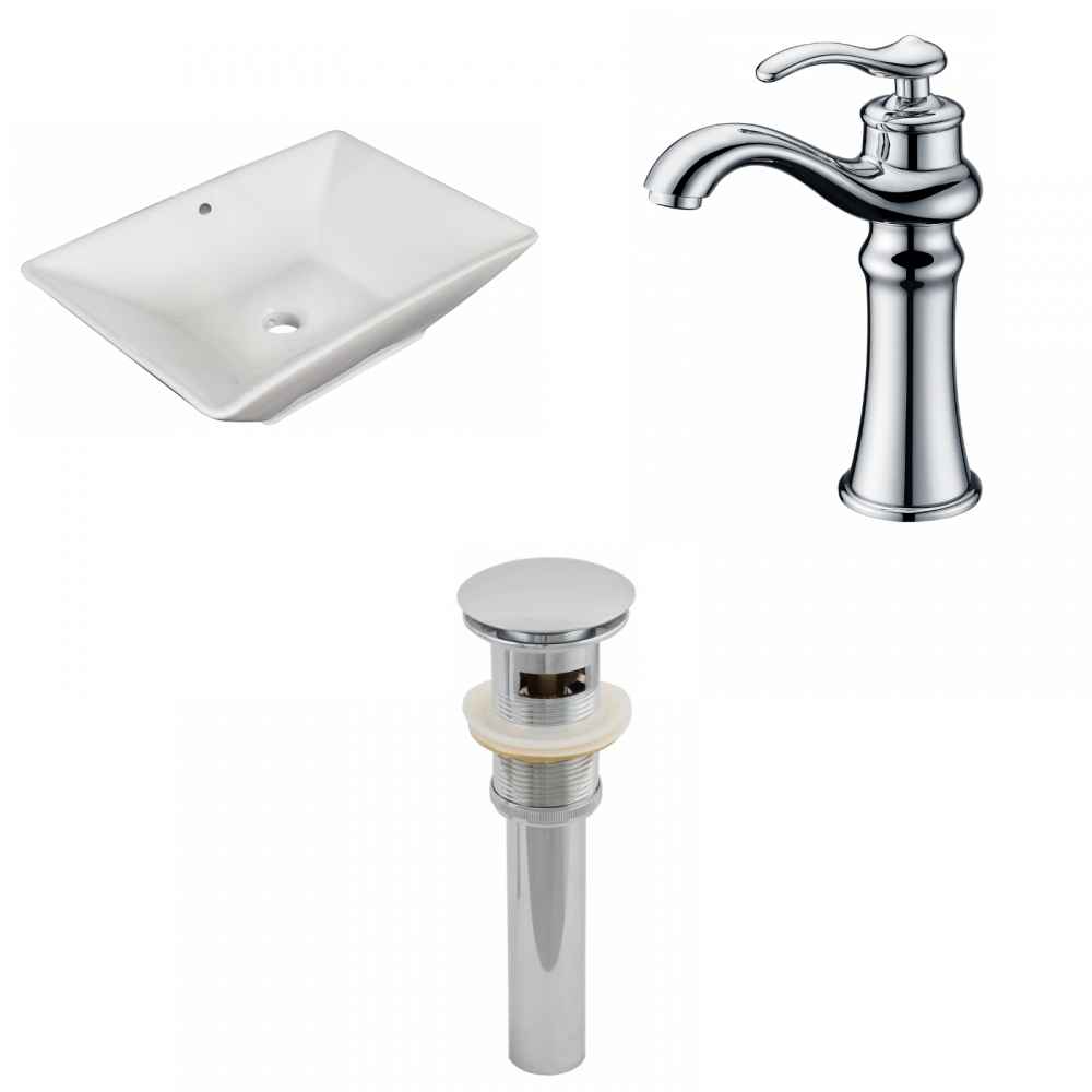 22-in. x 14.75-in. Rectangle Bathroom Vessel Sink Set White Enamel Glaze