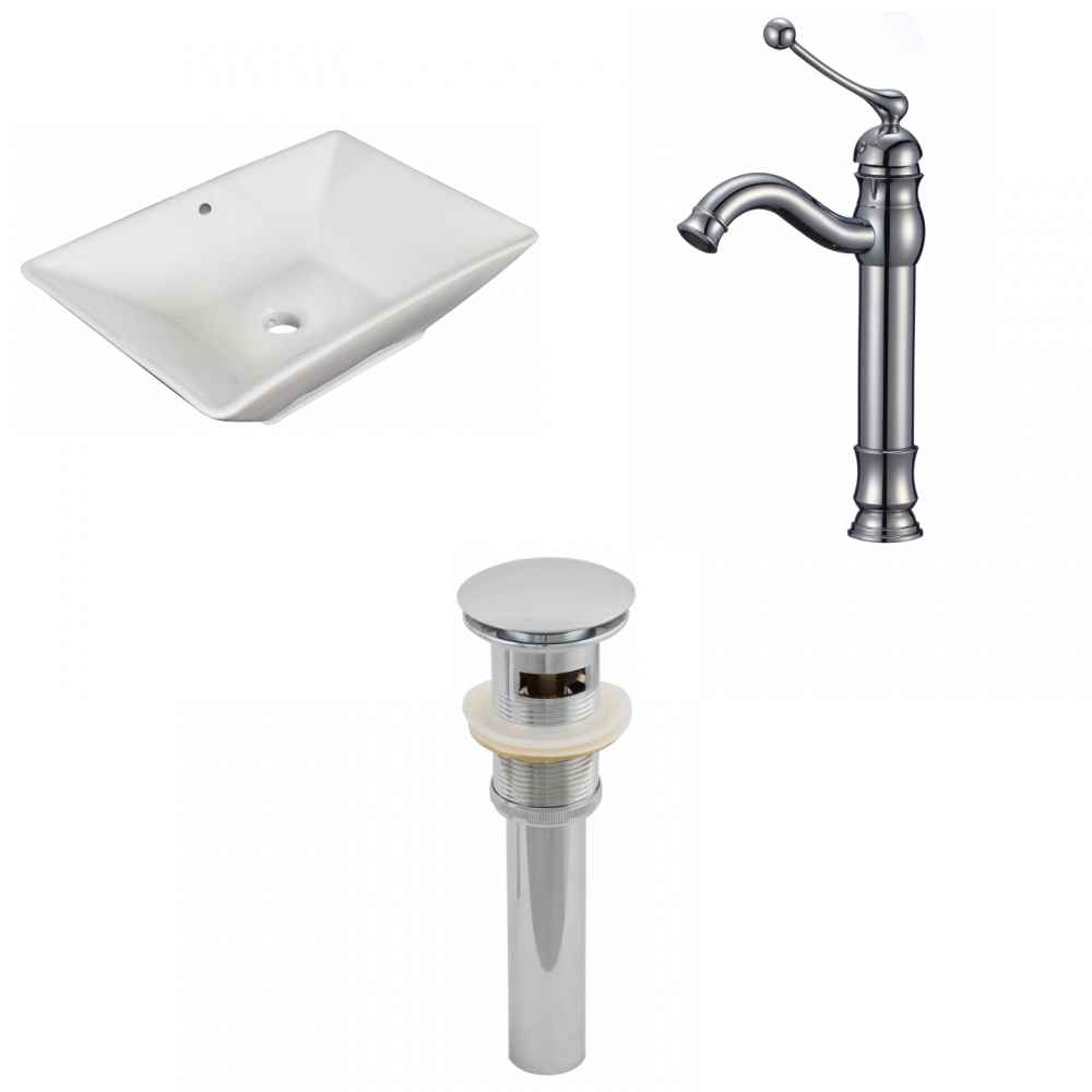 22-in. x 14.75-in. Rectangle Bathroom Vessel Sink Set White Enamel Glaze