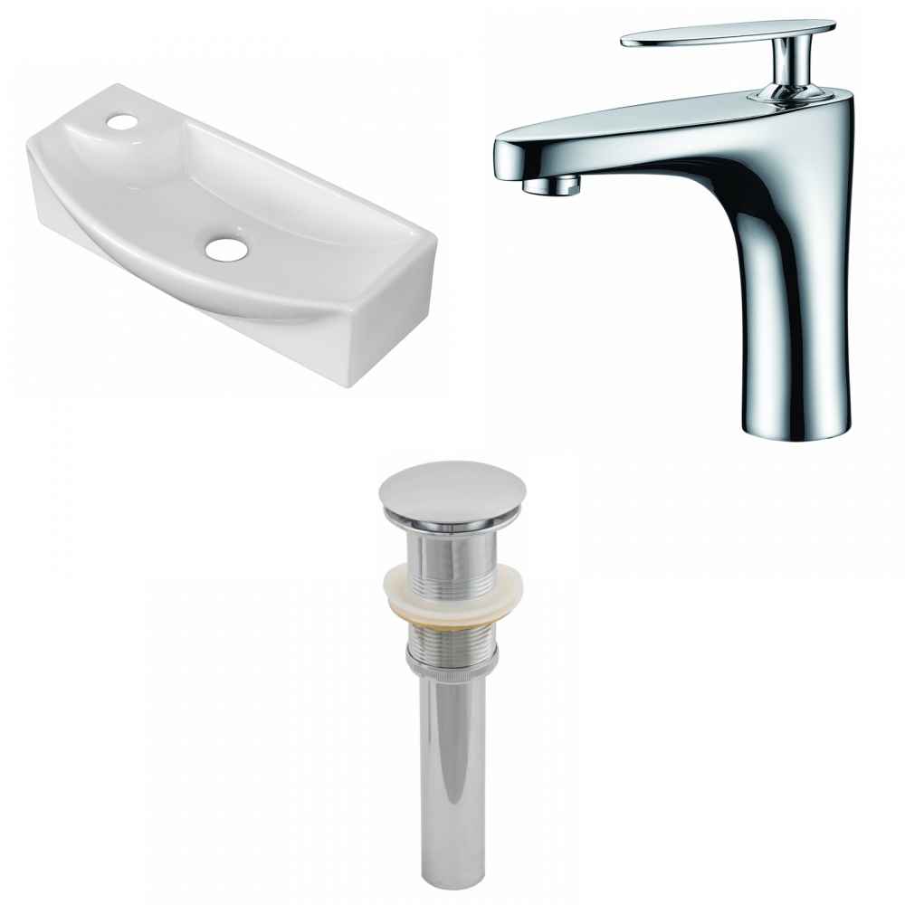 17.75-in. x 8.75-in. Rectangle Bathroom Vessel Sink Set White Enamel Glaze
