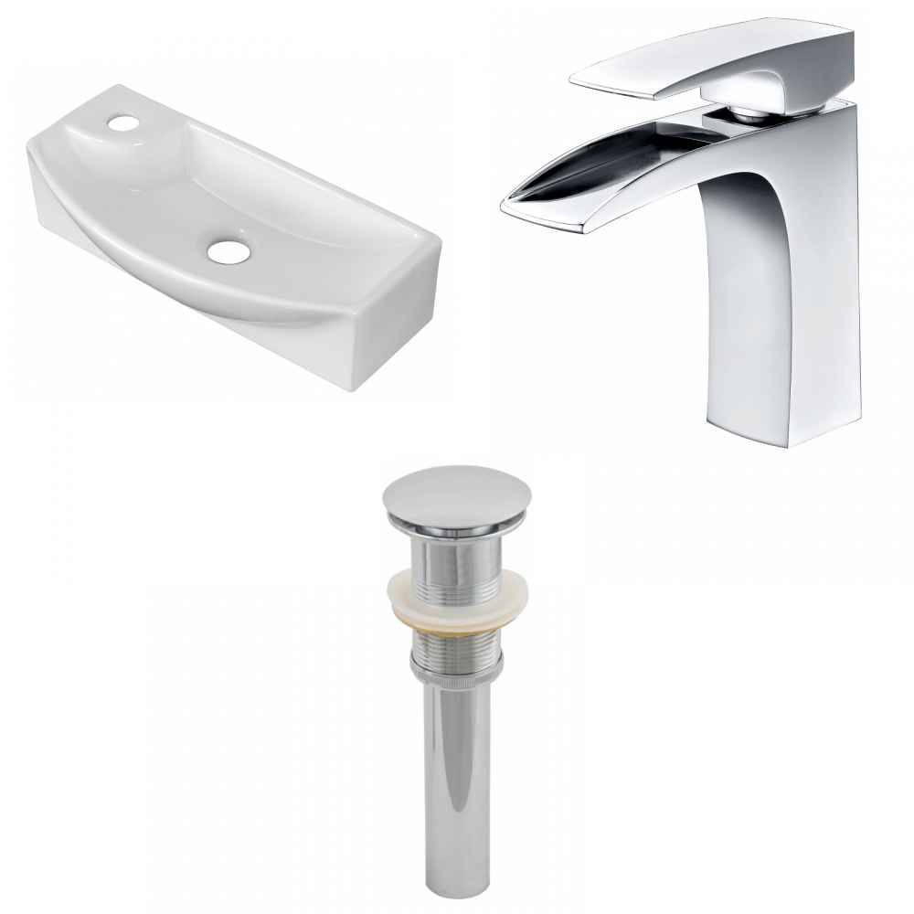 17.75-in. x 8.75-in. Rectangle Bathroom Vessel Sink Set White Enamel Glaze