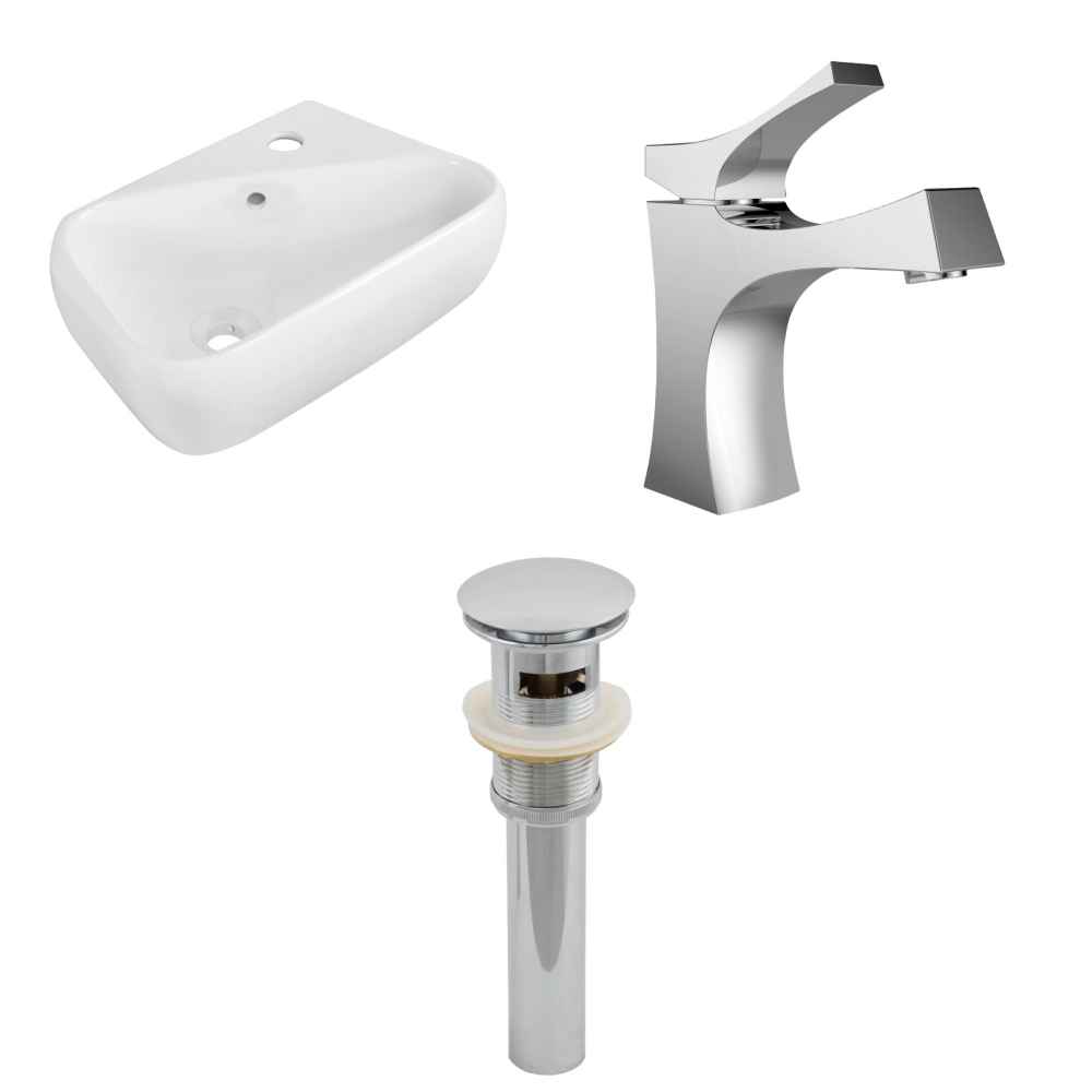 17.5-in. x 11-in. Rectangle Bathroom Vessel Sink Set White Enamel Glaze