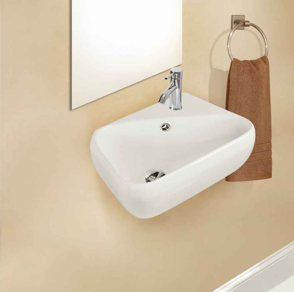 17.5-in. x 11-in. Rectangle Bathroom Vessel Sink Set White Enamel Glaze
