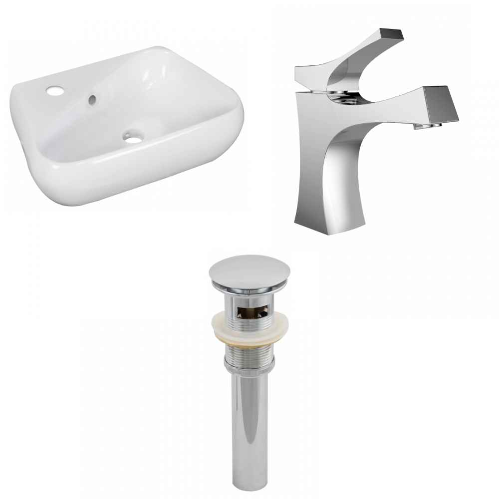 17.5-in. x 11-in. Unique Bathroom Vessel Sink Set White Enamel Glaze