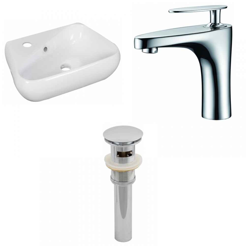 17.5-in. x 11-in. Unique Bathroom Vessel Sink Set White Enamel Glaze