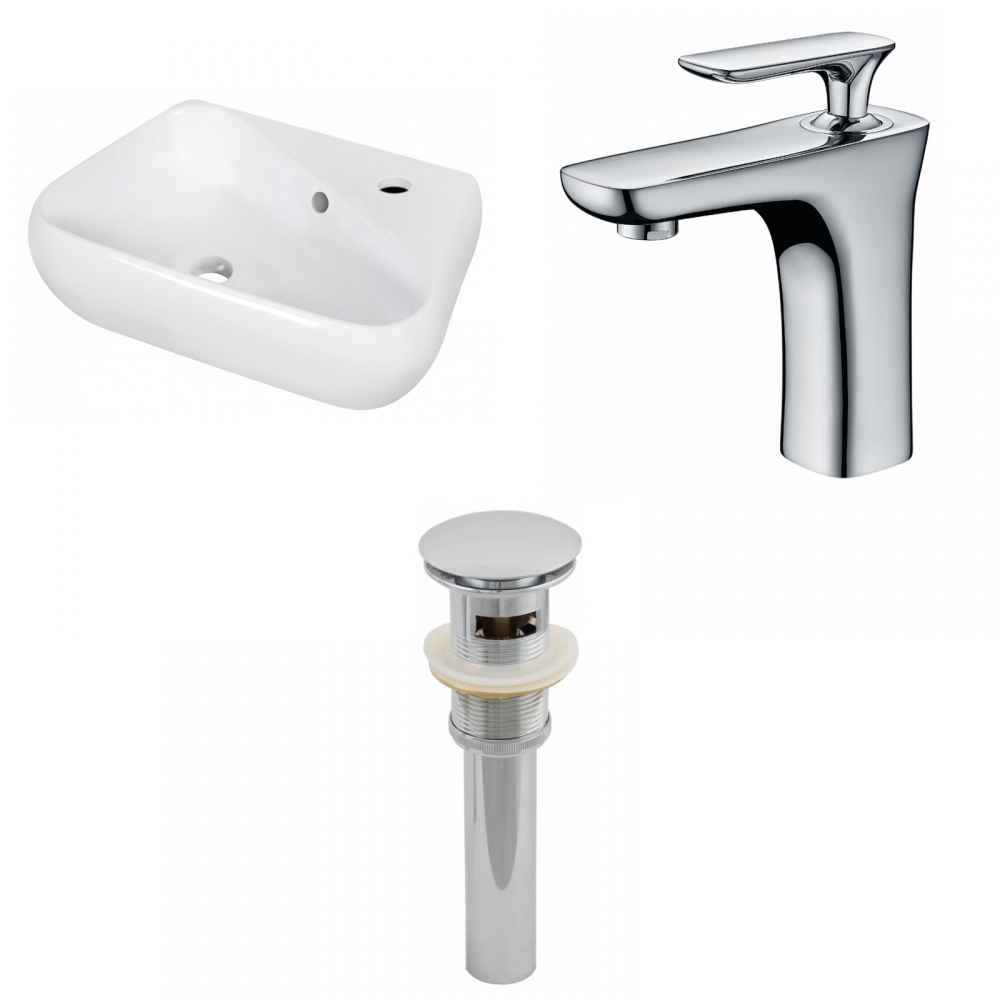 17.5-in. x 11-in. Unique Bathroom Vessel Sink Set White Enamel Glaze