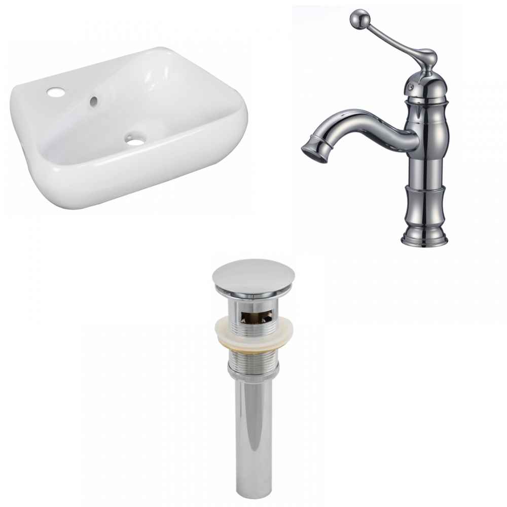 17.5-in. x 11-in. Unique Bathroom Vessel Sink Set White Enamel Glaze