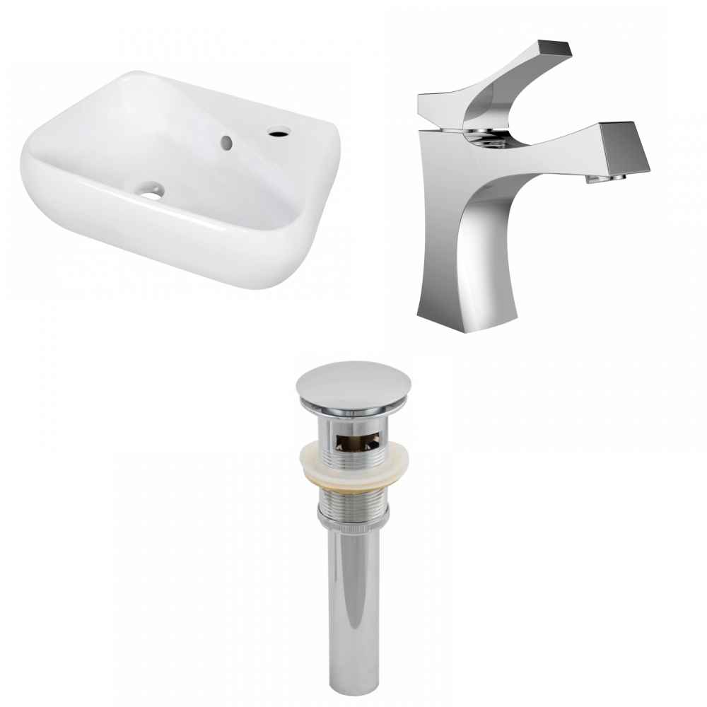 17.5-in. x 11-in. Unique Bathroom Vessel Sink Set White Enamel Glaze