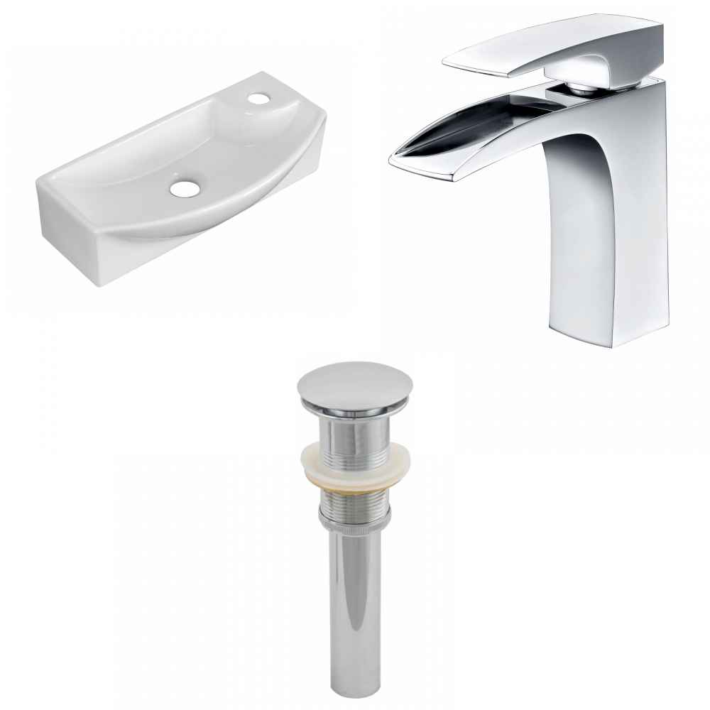 17.75-in. x 8.75-in. Rectangle Bathroom Vessel Sink Set White Enamel Glaze