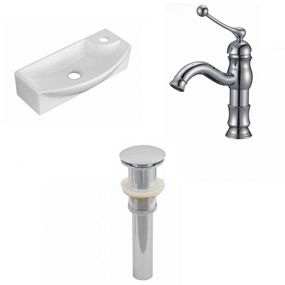 17.75-in. x 8.75-in. Rectangle Bathroom Vessel Sink Set White Enamel Glaze