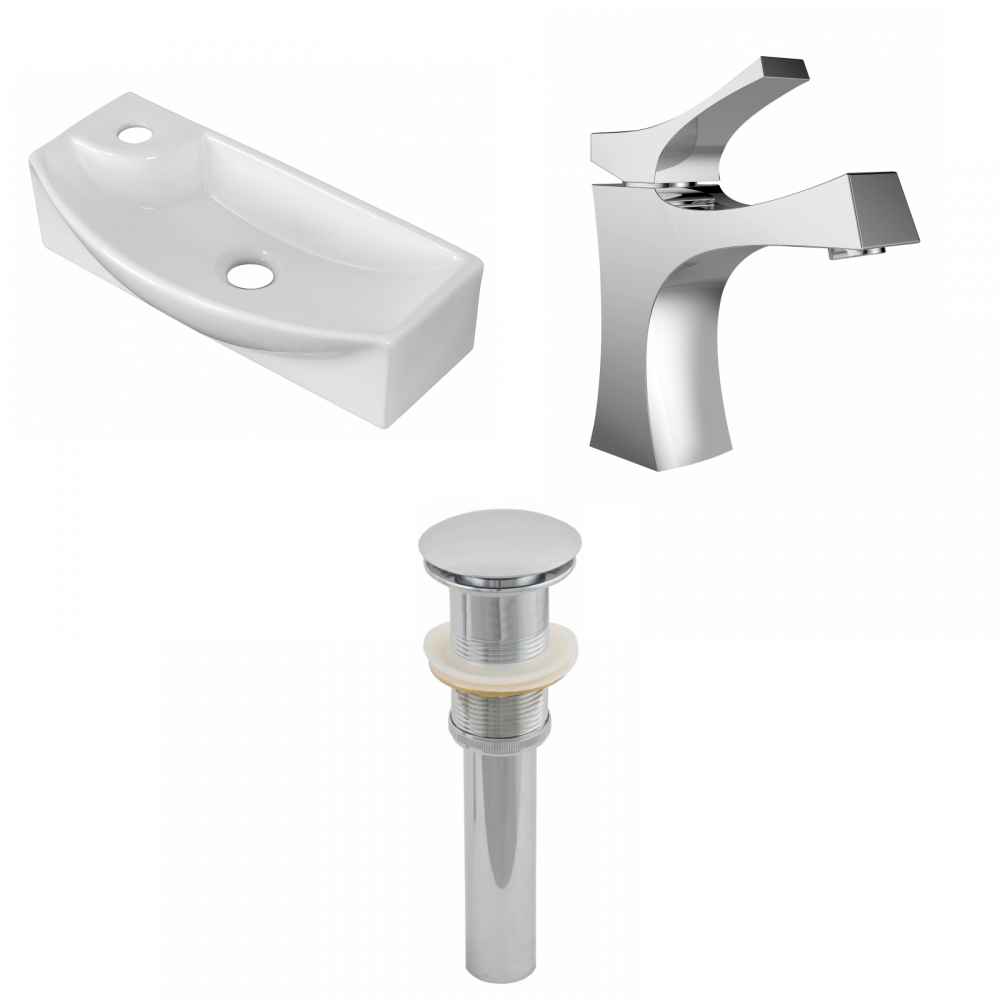 17.75-in. x 8.75-in. Rectangle Bathroom Vessel Sink Set White Enamel Glaze
