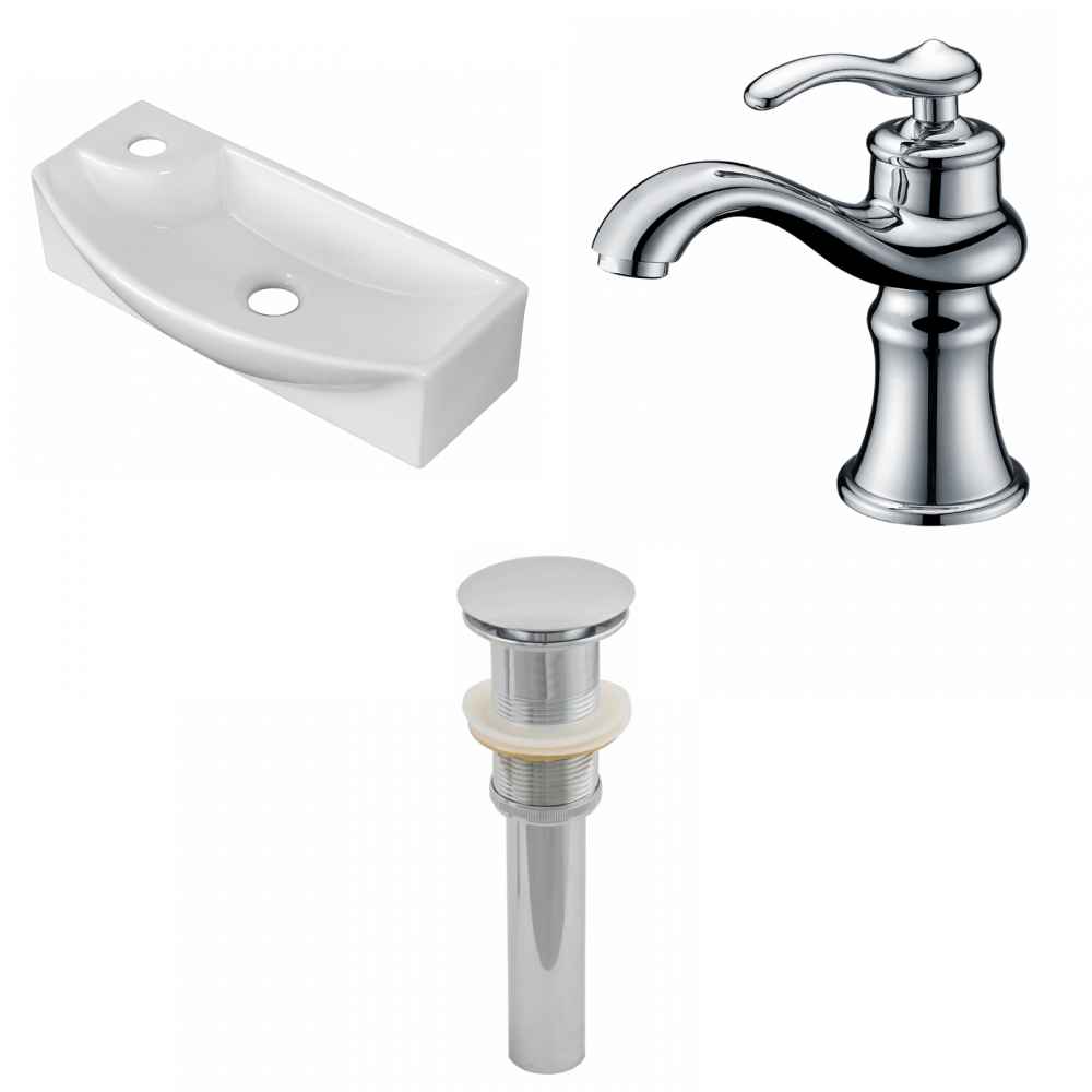17.75-in. x 8.75-in. Rectangle Bathroom Vessel Sink Set White Enamel Glaze
