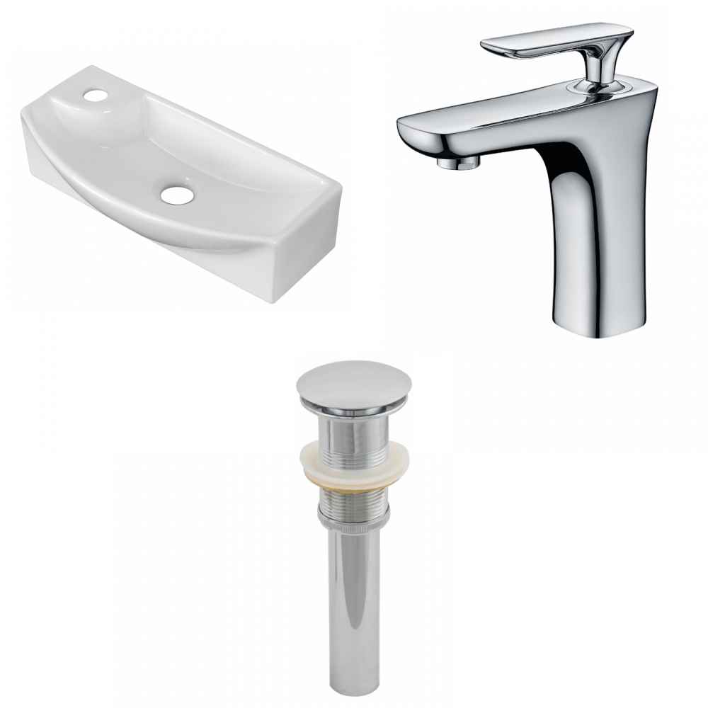17.75-in. x 8.75-in. Rectangle Bathroom Vessel Sink Set White Enamel Glaze