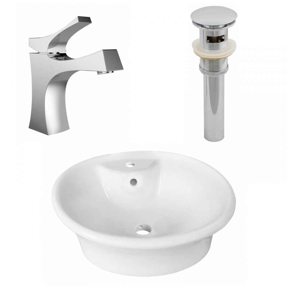 19-in. x 15.5-in. Round Bathroom Vessel Sink Set White Enamel Glaze