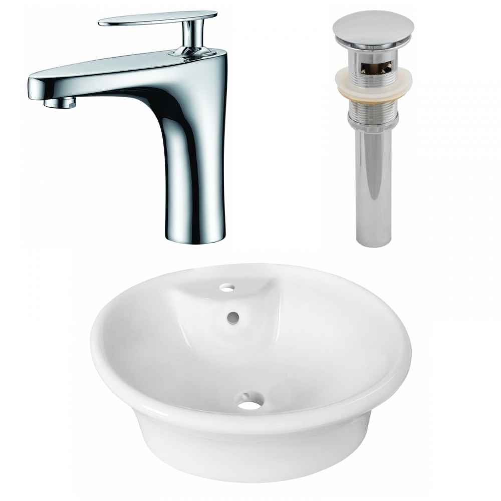 19-in. x 15.5-in. Round Bathroom Vessel Sink Set White Enamel Glaze