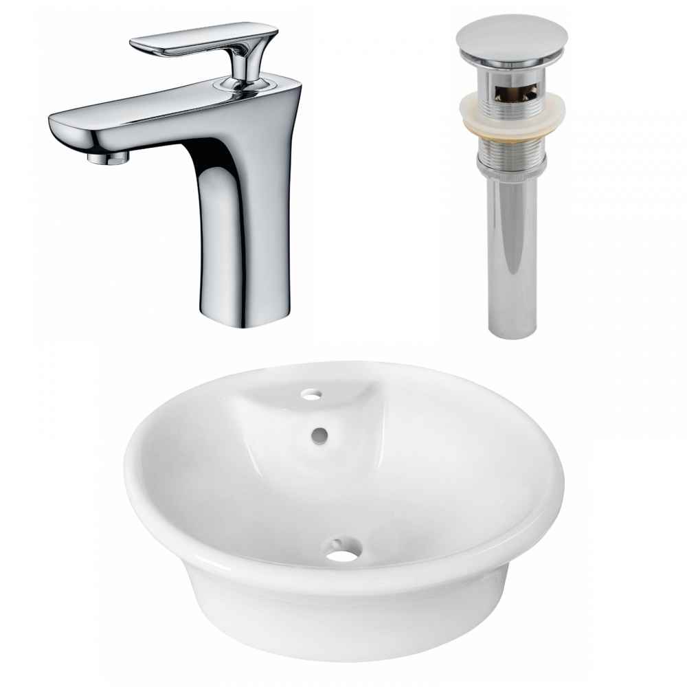 19-in. x 15.5-in. Round Bathroom Vessel Sink Set White Enamel Glaze
