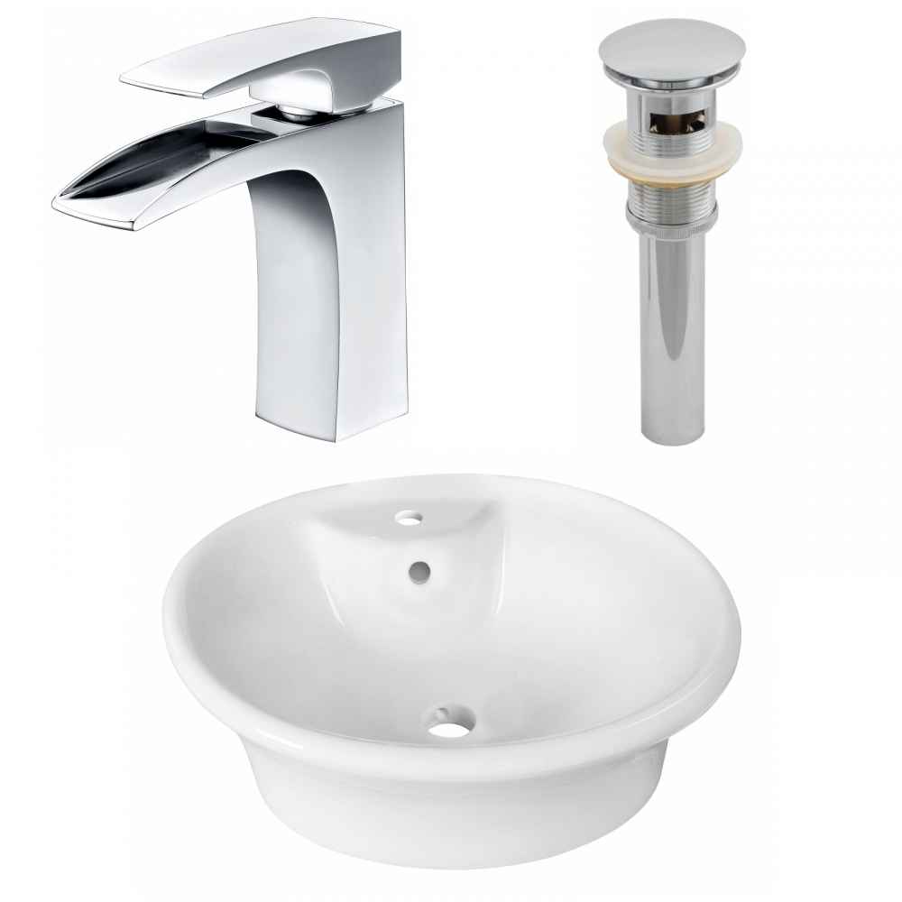 19-in. x 15.5-in. Round Bathroom Vessel Sink Set White Enamel Glaze