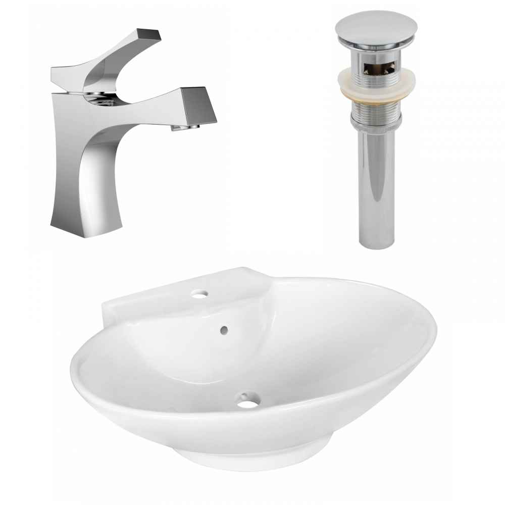22.75-in. x 17.25-in. Oval Bathroom Vessel Sink Set White Enamel Glaze