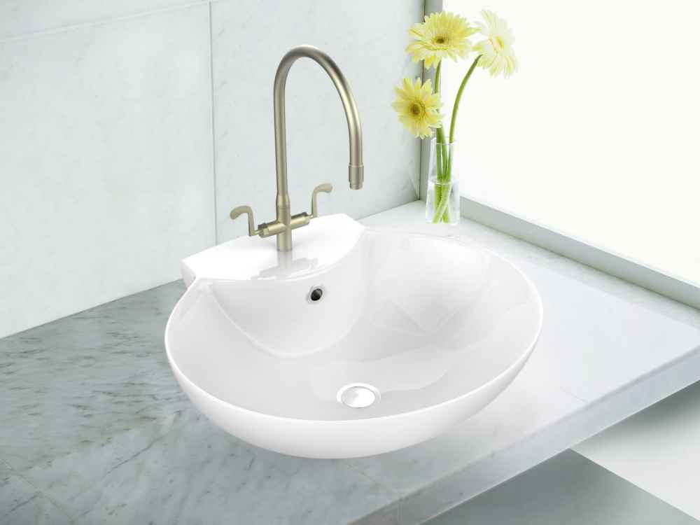 22.75-in. x 17.25-in. Oval Bathroom Vessel Sink Set White Enamel Glaze